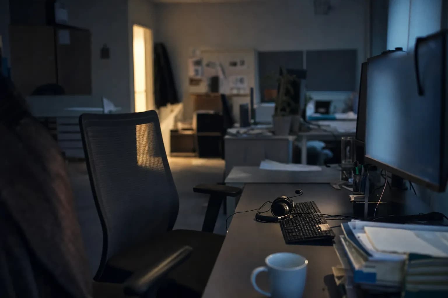 En kunde sidder med telefonen på højttaler foran sig og venter, mens skærmen viser, at samtalen har varet ni minutter