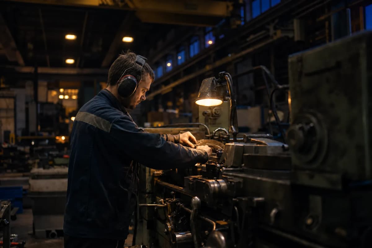 Operatør ved en produksjonslinje i en industrihall