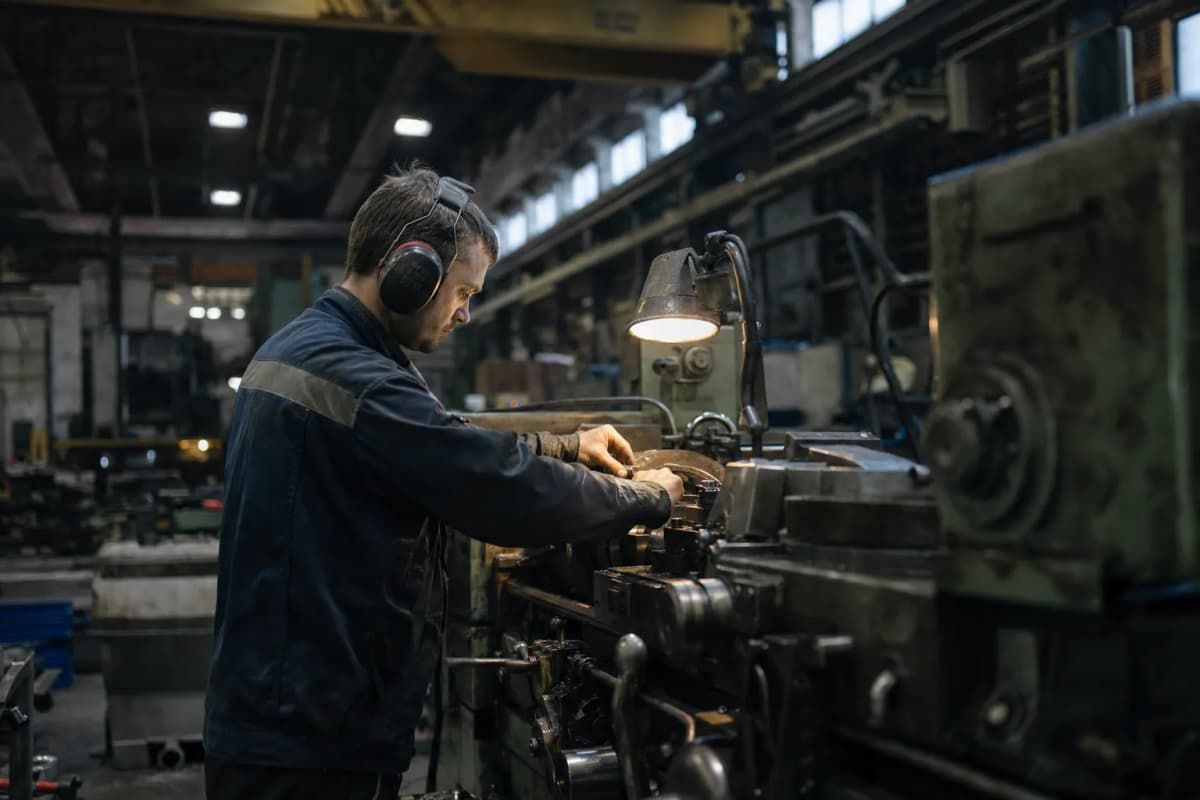 Operatør ved en produksjonslinje i en industrihall